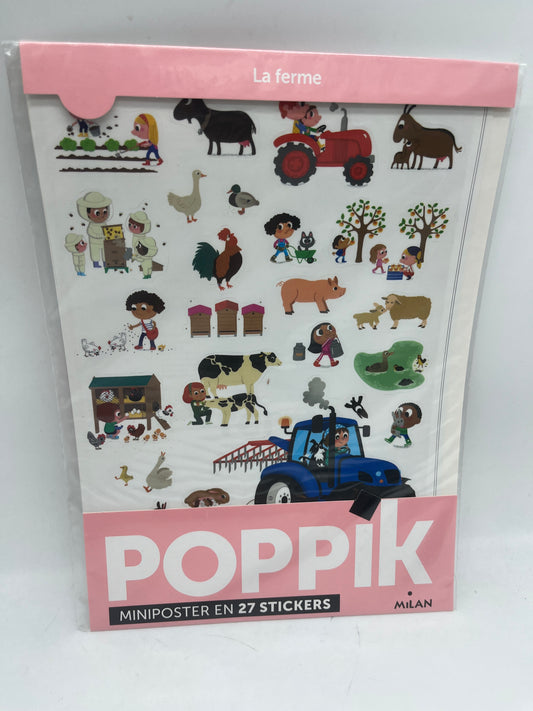 Poppik  activités stickers Poster avec 27 gommettes thème à la ferme  Neuf sous blister édition Milan