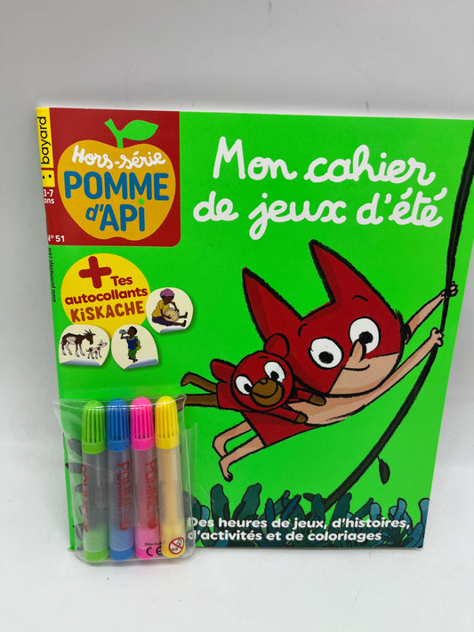 livre d’activite magazine  Pomme d’api mon cahier de  jeu d’été Neuf avec ses crayons