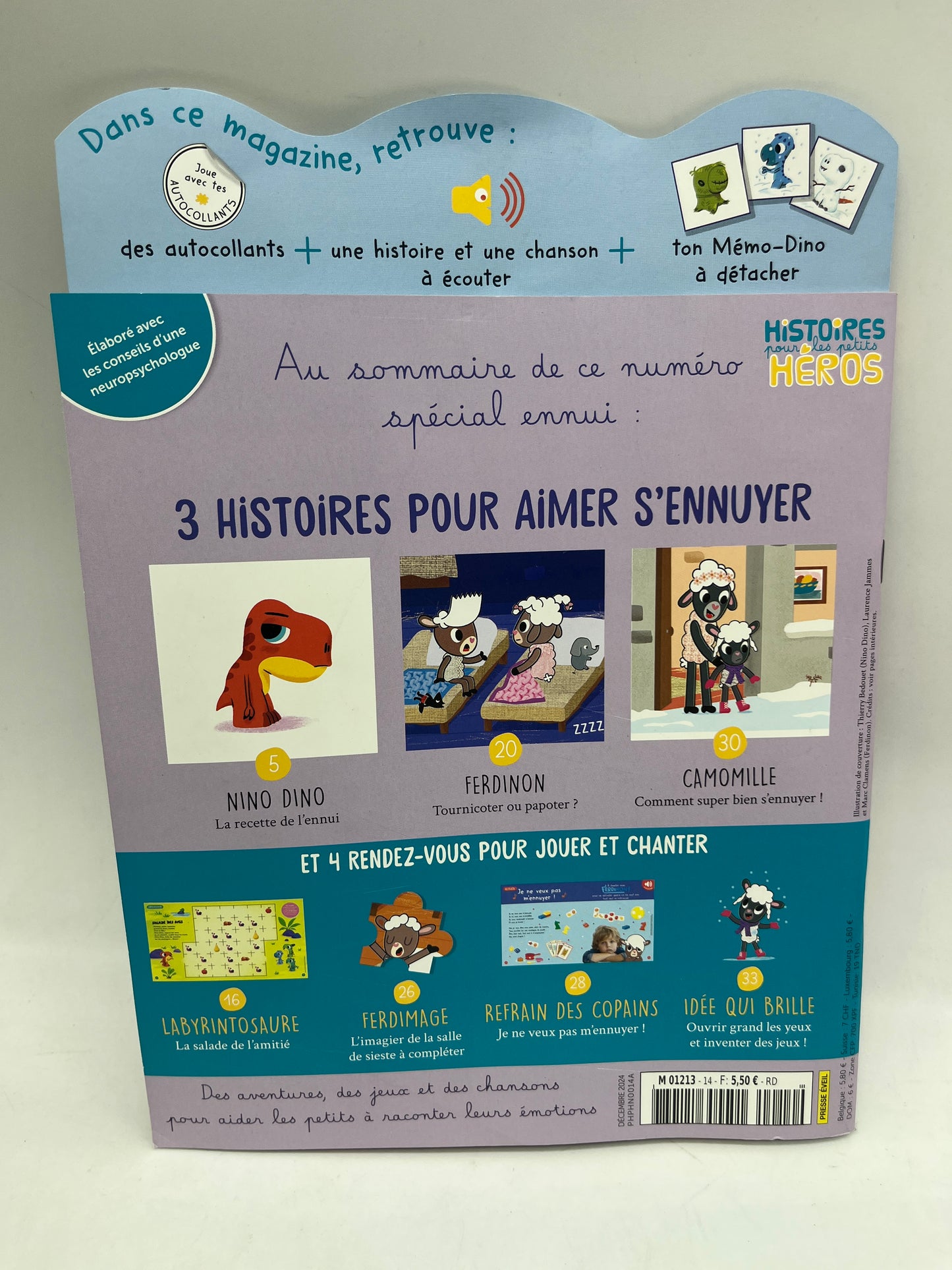 Livre d’activité magazines Histoires pour les petits NiNo le dino modèle l’ennui c’est mortel ! Avec son jeu d’émotion spécial ennui  neuf