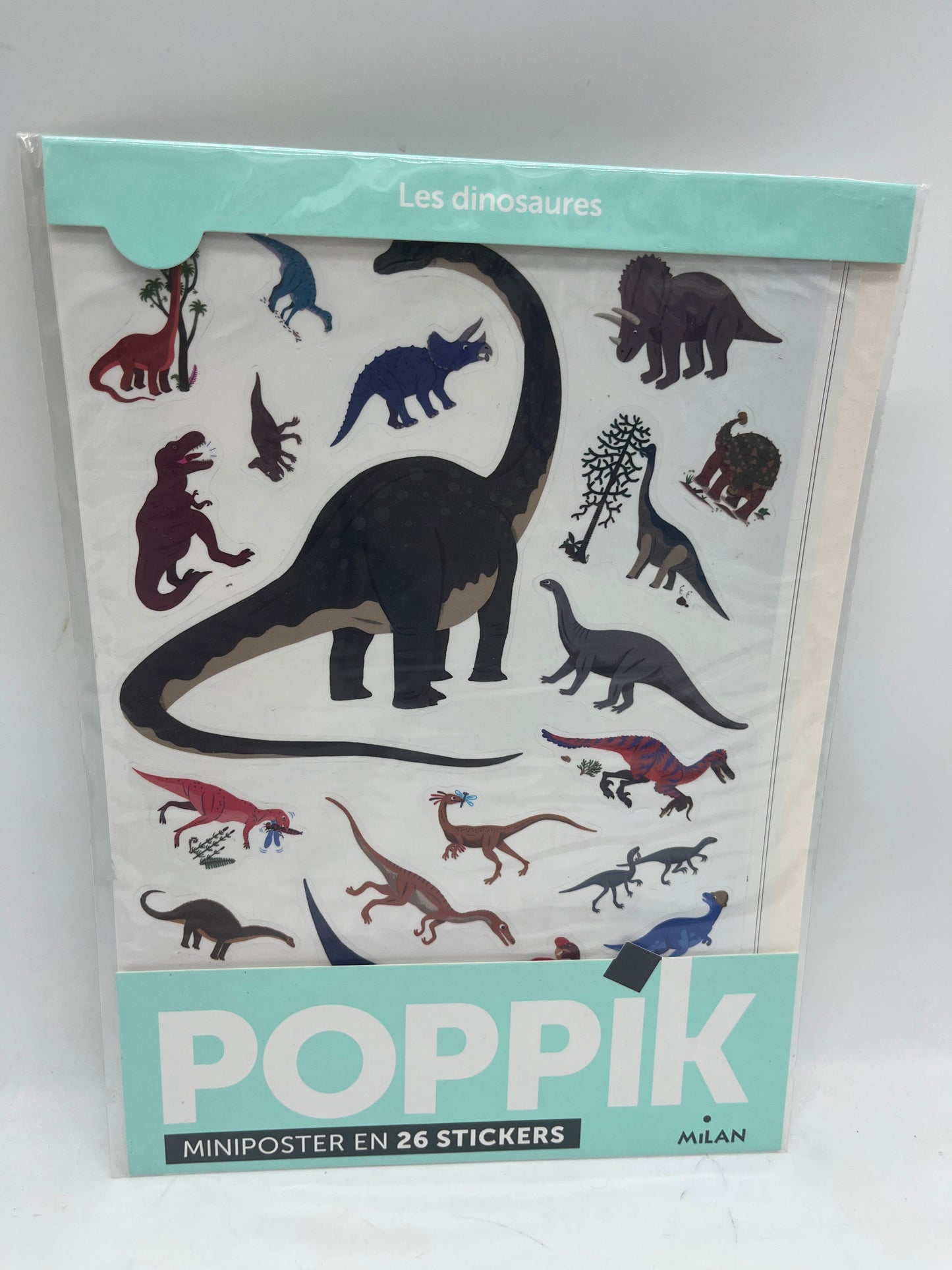 Poppik  activités stickers Poster avec 26 gommettes thème Les Dinosaures  Neuf Dino sous blister édition Milan