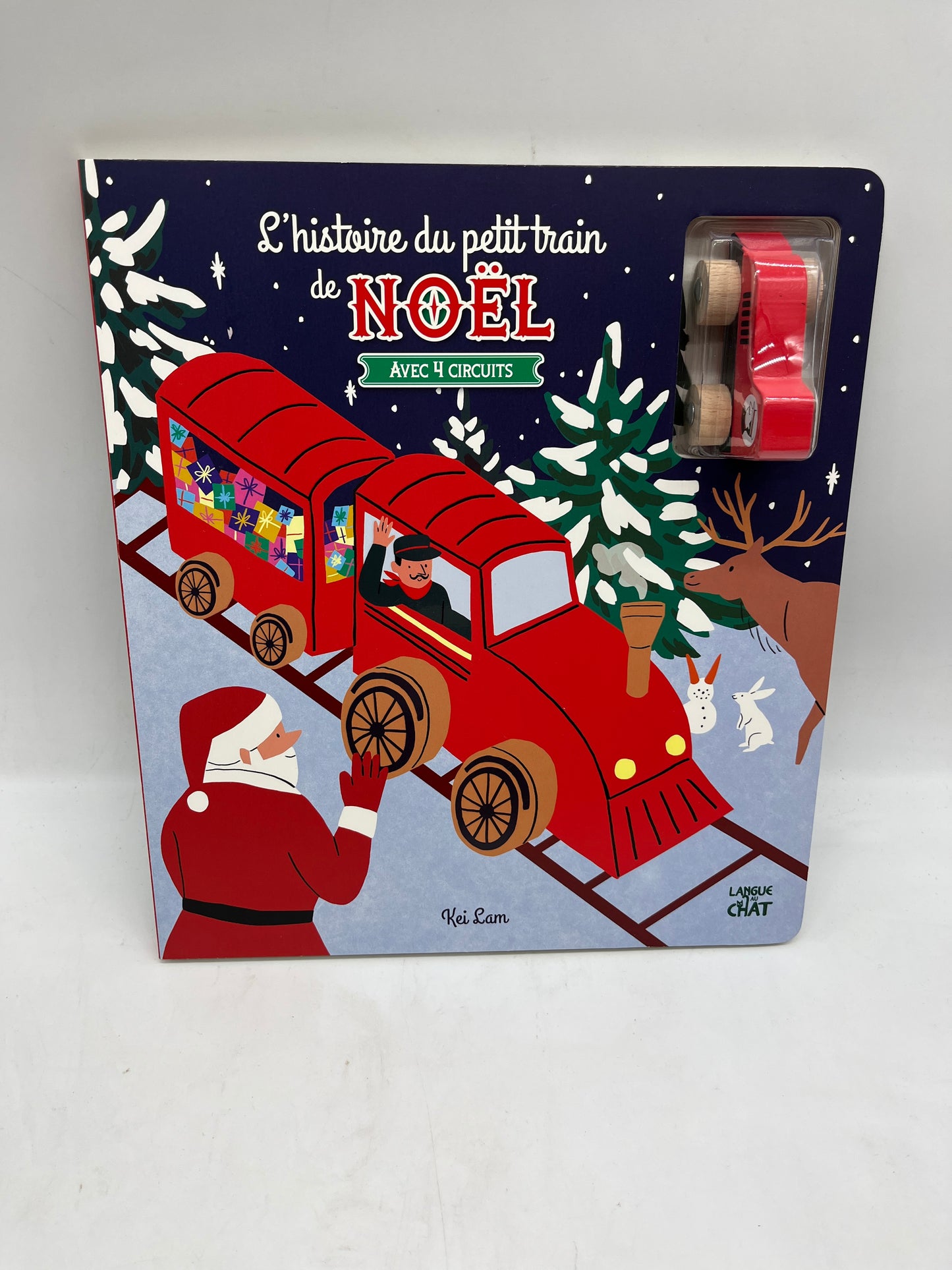 Livre de Noël L’histoire du petit Train de Noël avec sa locomotive en bois et 4 circuits Neuf