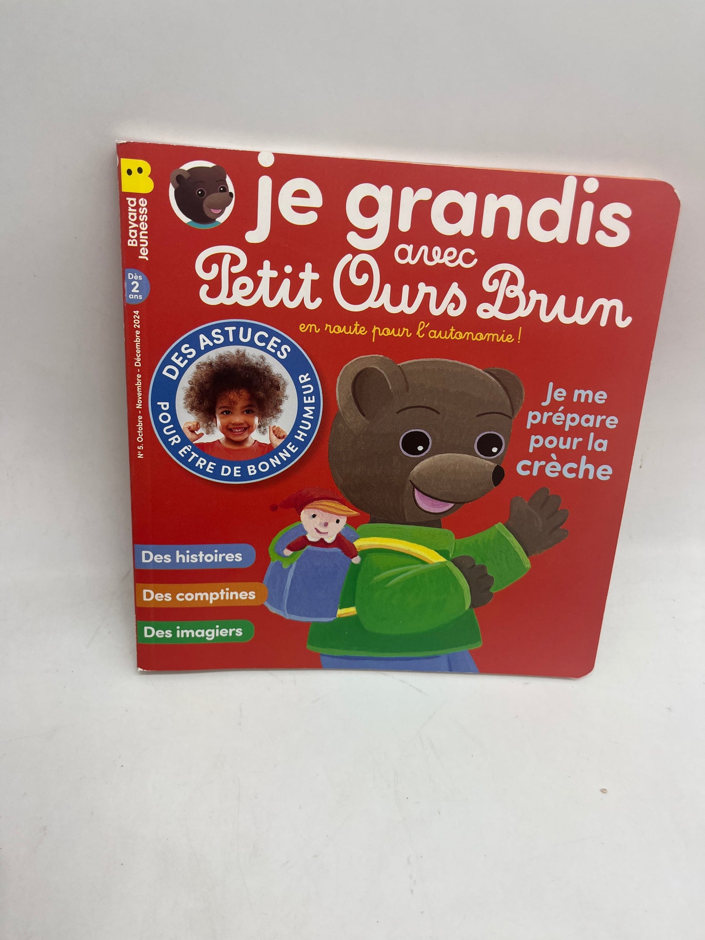 Livre d’activité Magazine Je grandis avec Petit ours brun histoire comptine imagier  en route pour la crèche Neuf