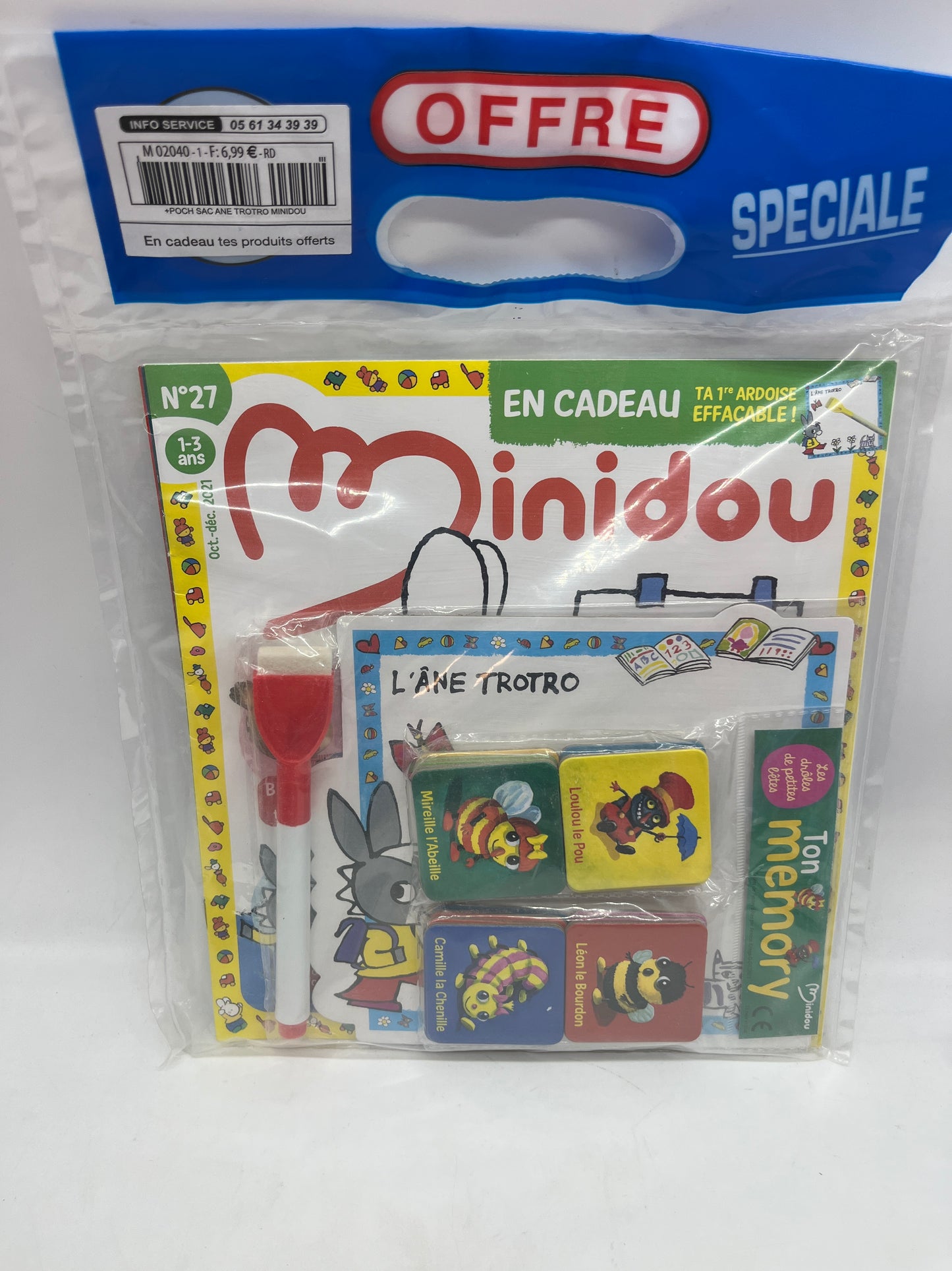 Livre d’activité Magazine x2 Minidou avec son mémo Les petites Bêtes et son ardoise effaçable ! Jeux activité stickers