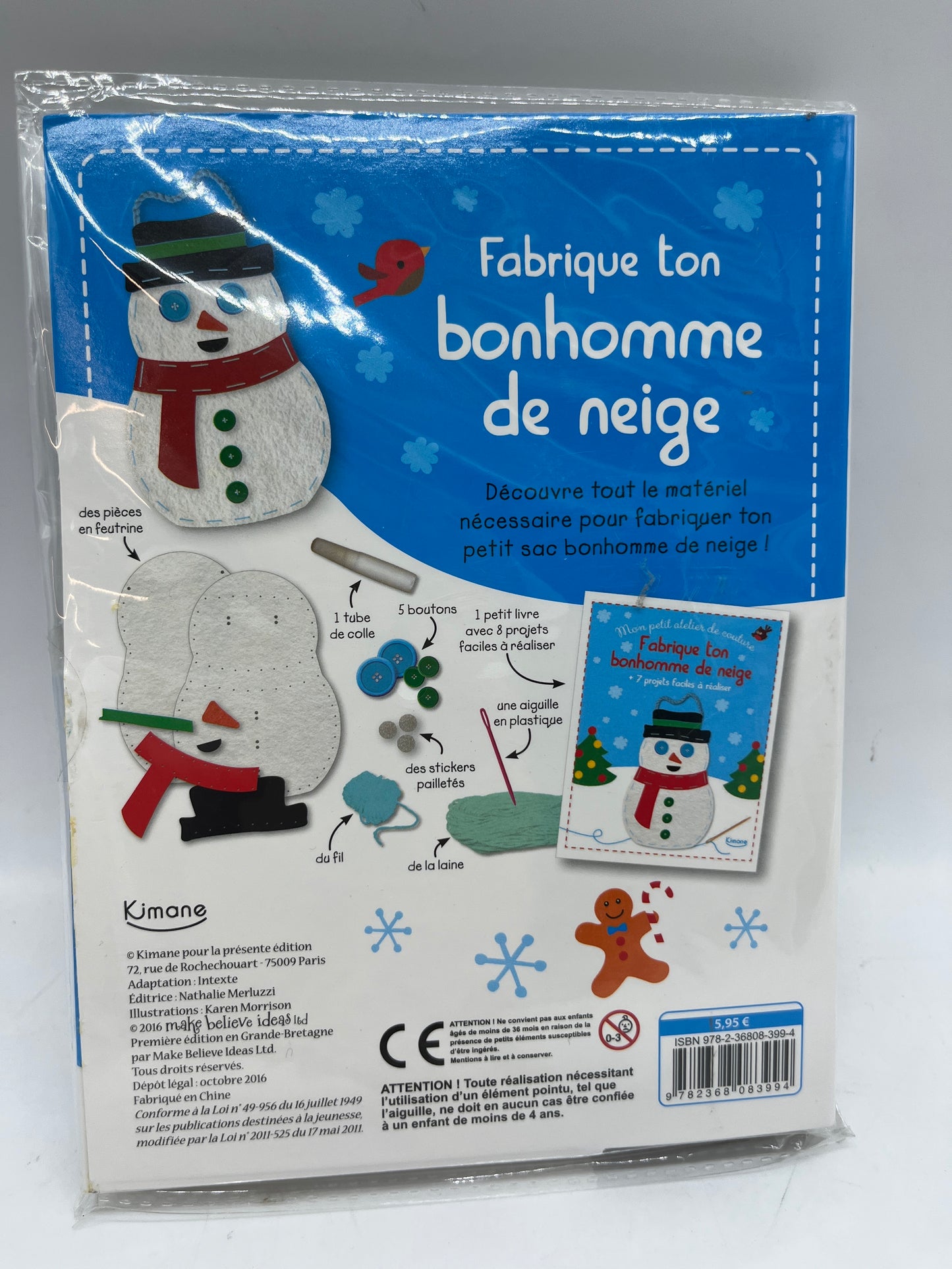 Activité manuelle Mon petit atelier de couture Spéciale Noël hiver Fabrique ton sac Bonhomme de neige Neuf