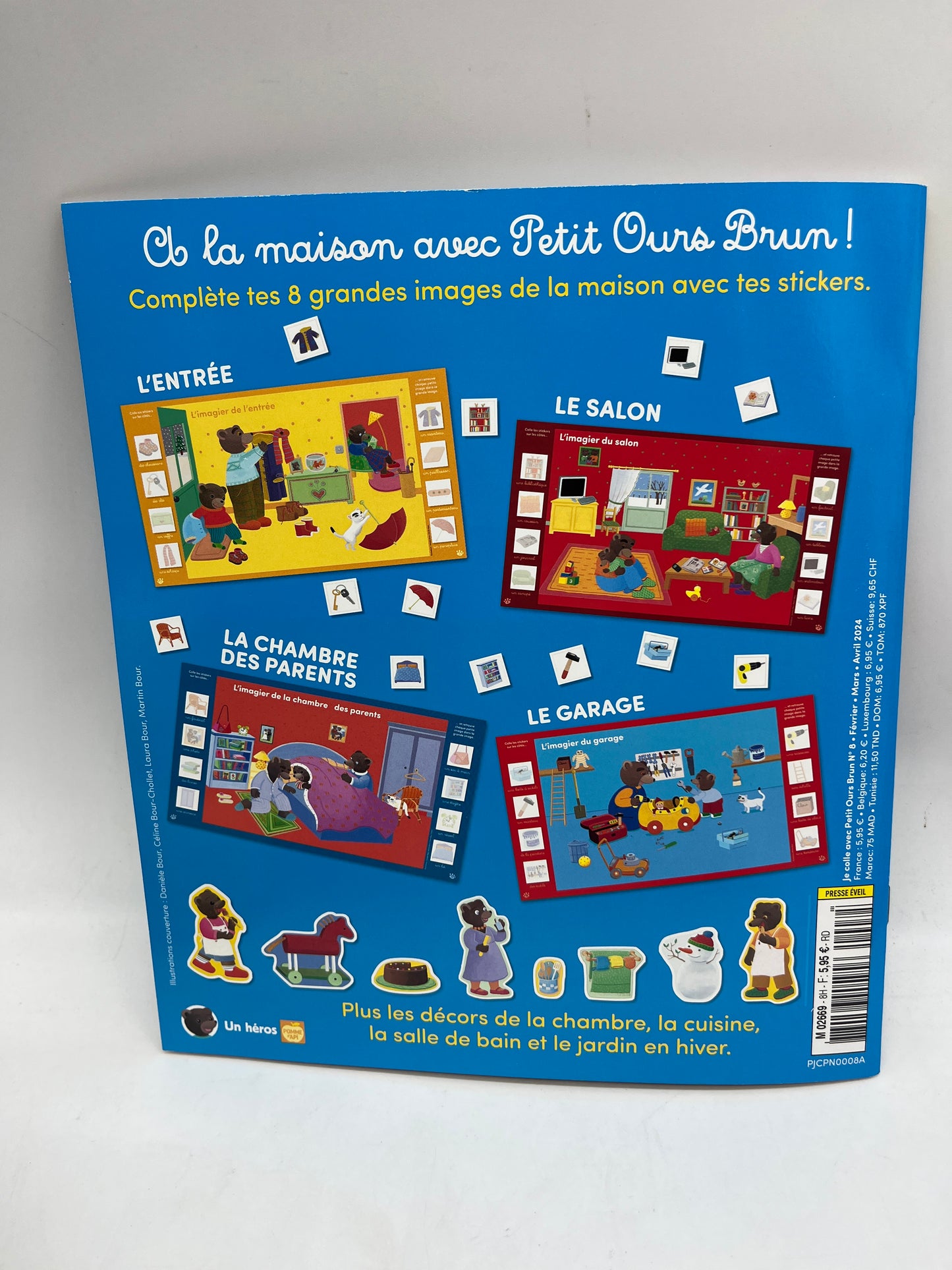 Livre d’activité magazines Je colle avec Petit Ours brun thème à la maison  avec ses gommettes   Neuf