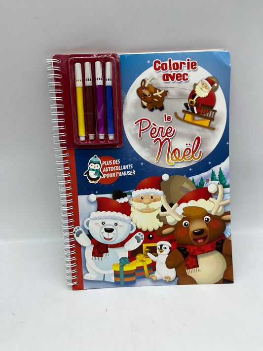 Livre d’activité Colorie avec le Père Noël 🎅🏾 mon beau coloriage avec  ces 4 feutres et gommettes Neuf