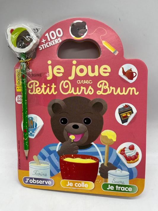 Livre d’activité Magazine Je joue avec Petit ours brun jeux histoire stickers Neuf thème La cuisine ! Jeux activité stickers