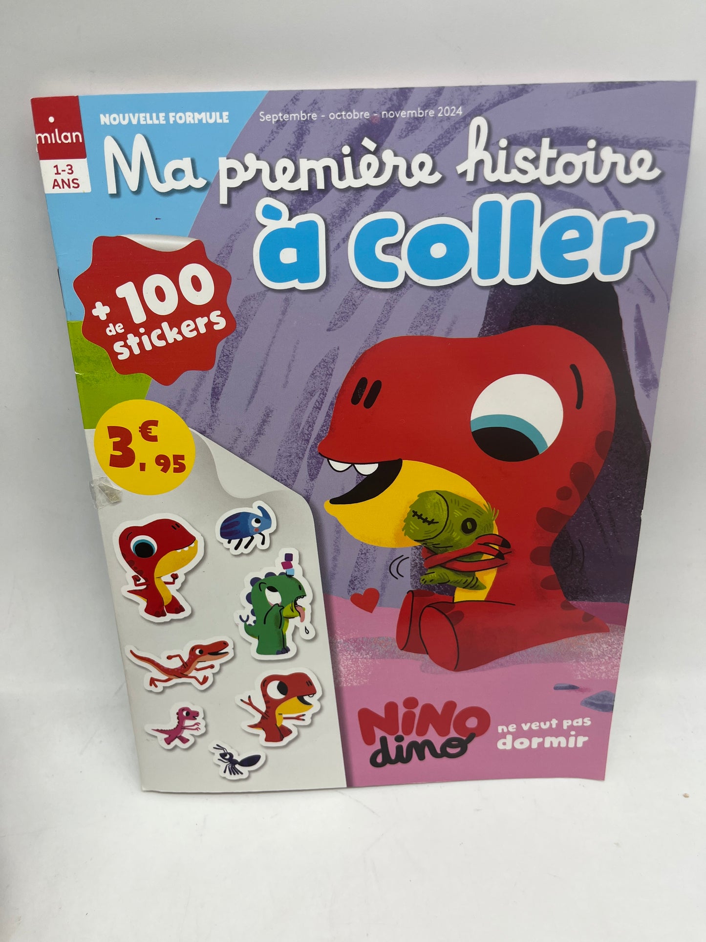 Livre d’activité magazine Mon histoire a coller NiNo le dino ! Numèro 1 avec ces 100 gommettes Neuf