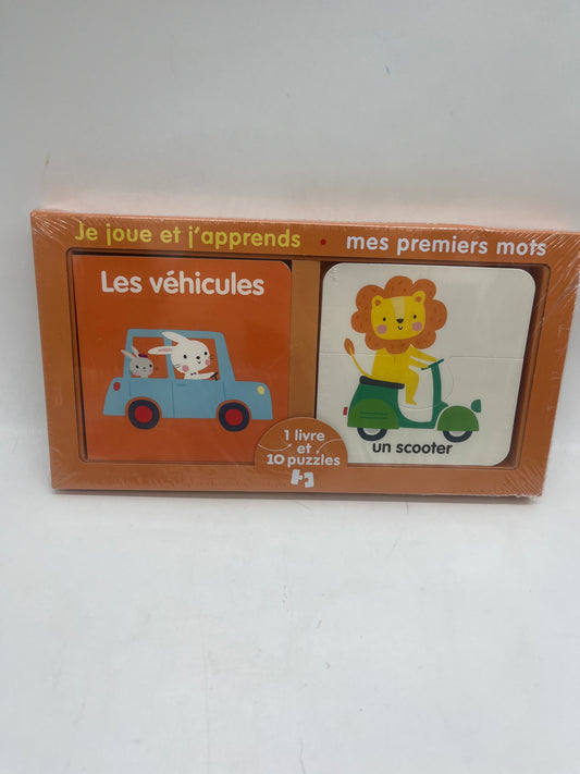 Coffre Les Vehicules avec son livre et ses 10 puzzles de 2 pièces Neuf sous blister