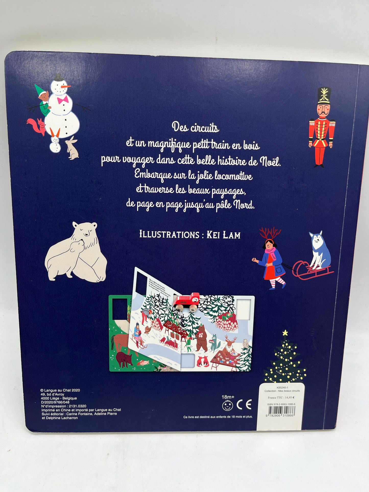 Livre de Noël L’histoire du petit Train de Noël avec sa locomotive en bois et 4 circuits Neuf