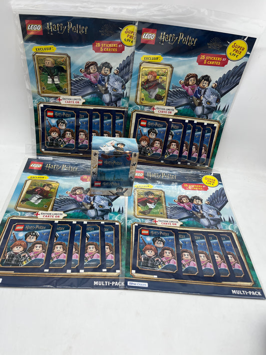 Lot de 4 Multipacks et un display de 25 pochettes de 5 stickers Lego Harry Potter Stickers avec carte édition limitée Neuf sous blister