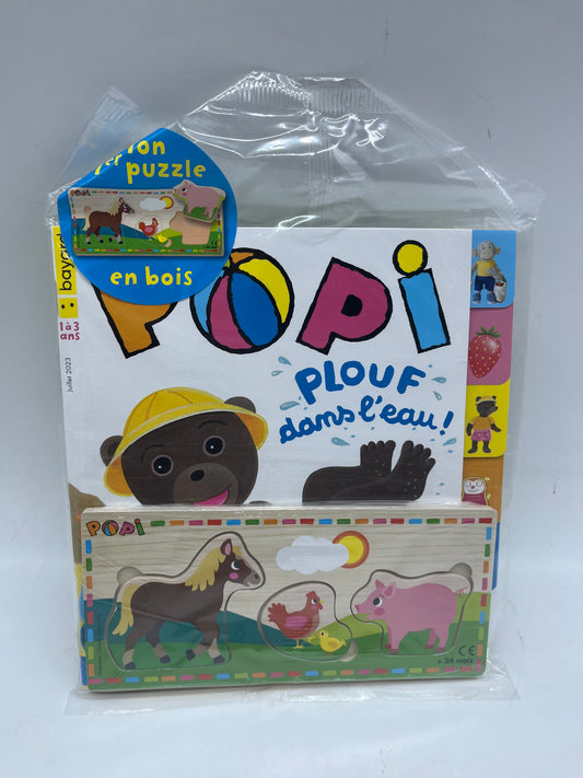 livre d’activité Magazine POPI  avec son puzzle en bois animaux Neuf !