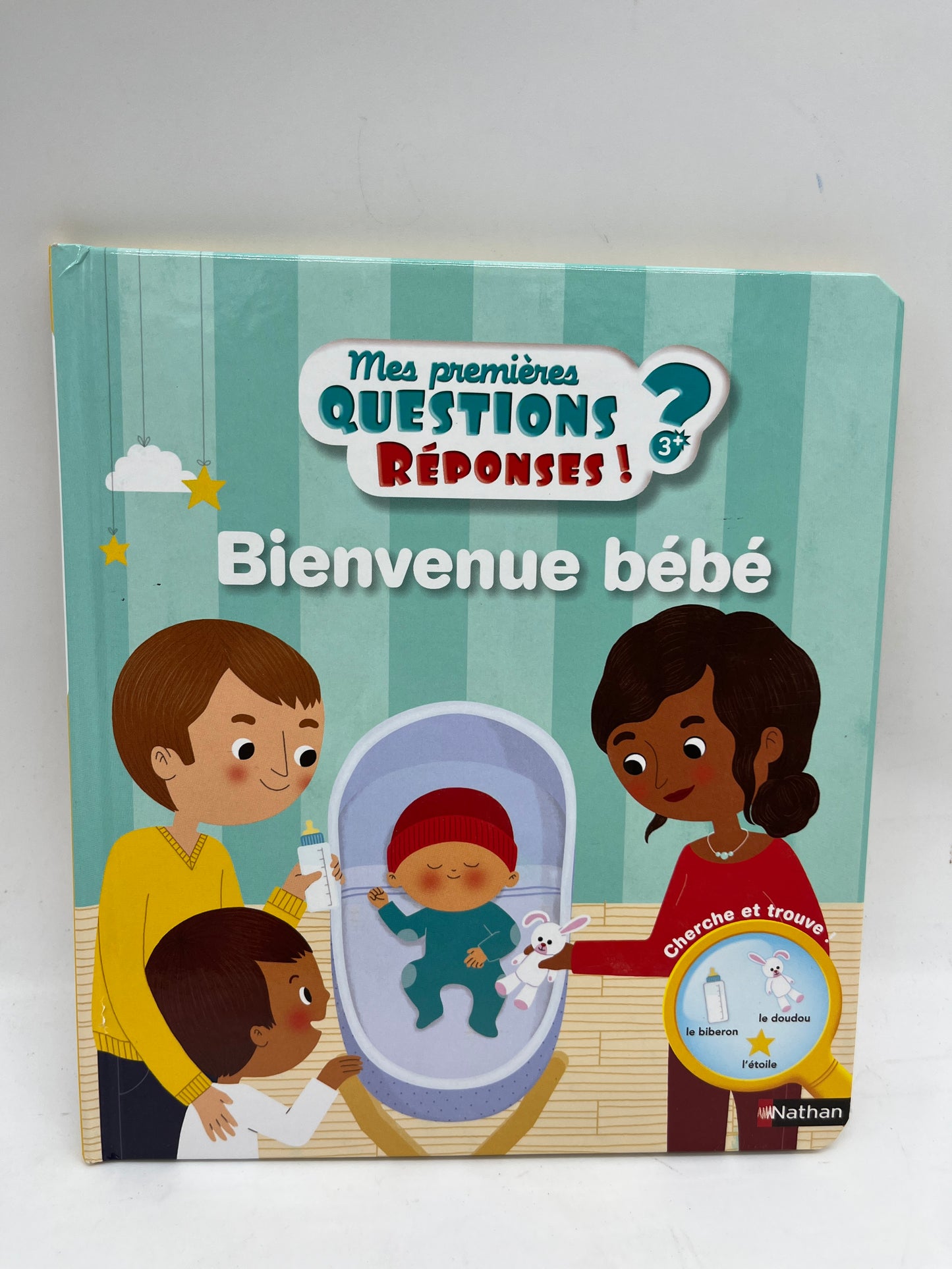 Livre histoire Mes premières questions /réponses avec cherche et trouve thème Bienvenue Bébé à4-7 ans Neuf