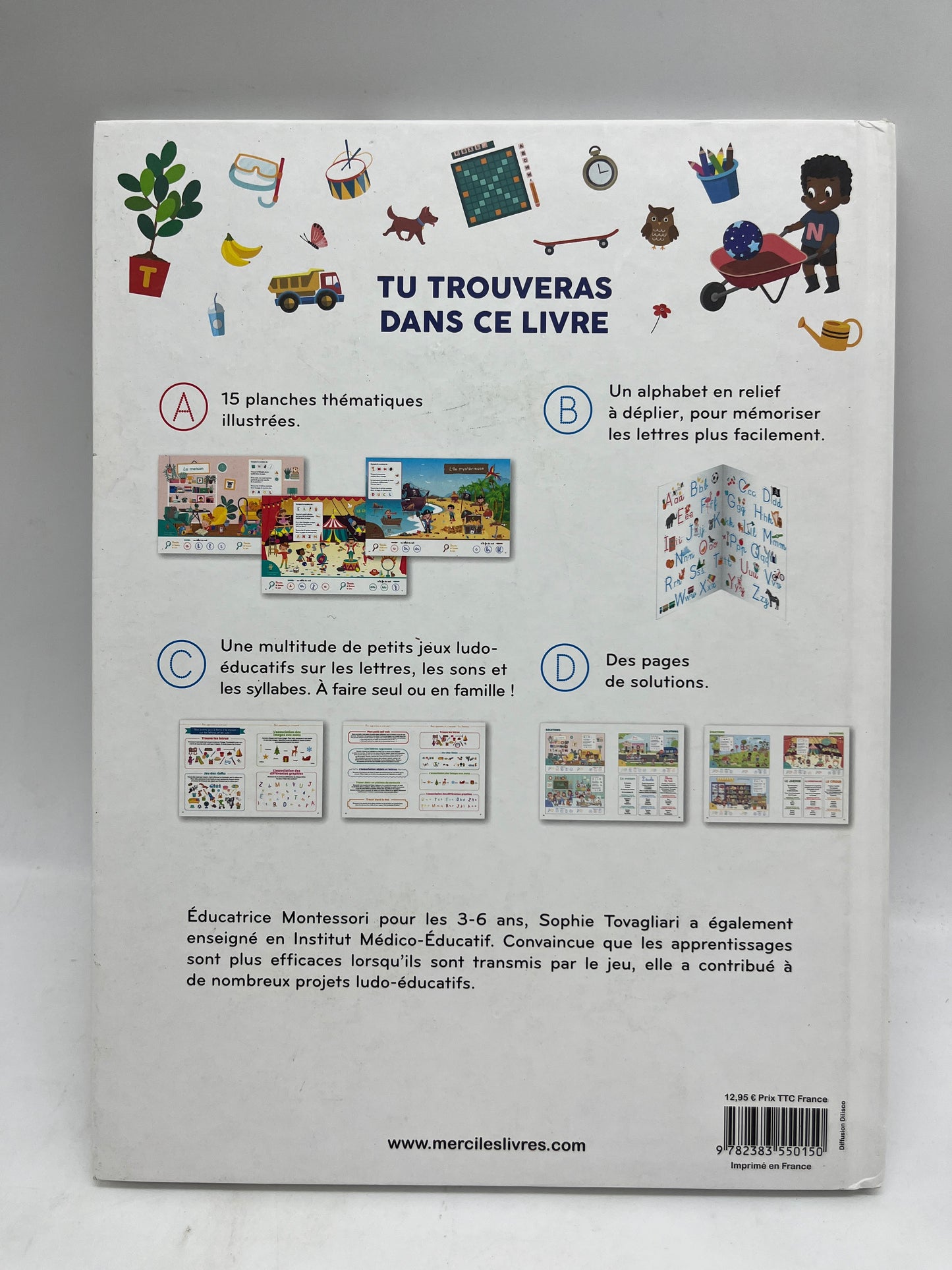 Livre Montessori cherche et trouve Les lettres et les syllabes spéciale pour apprendre à reconnaître les sons Neuf