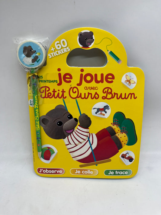 Livre d’activité Magazine Je joue avec Petit ours brun jeux histoire stickers Neuf thème Le printemps! Jeux activité stickers