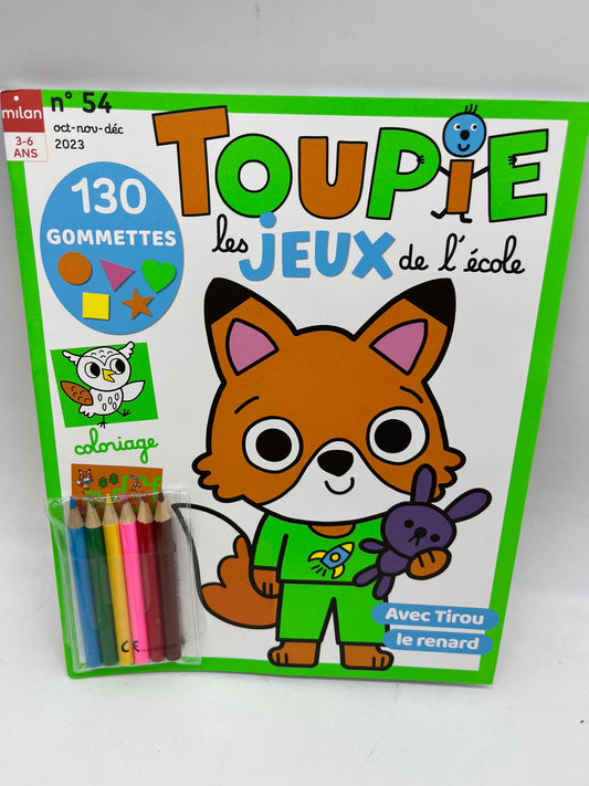 Livre d’activité Magazine TOUPIE les jeux de l’école avec ses 130 gommettes Tirou le renard  Neuf