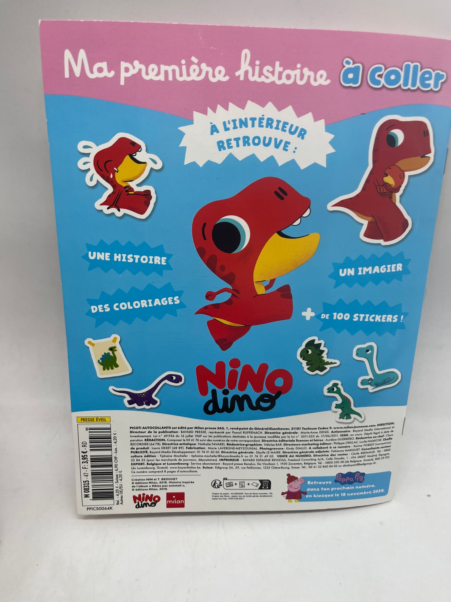 Livre d’activité magazine Mon histoire a coller NiNo le dino ! Numèro 1 avec ces 100 gommettes Neuf