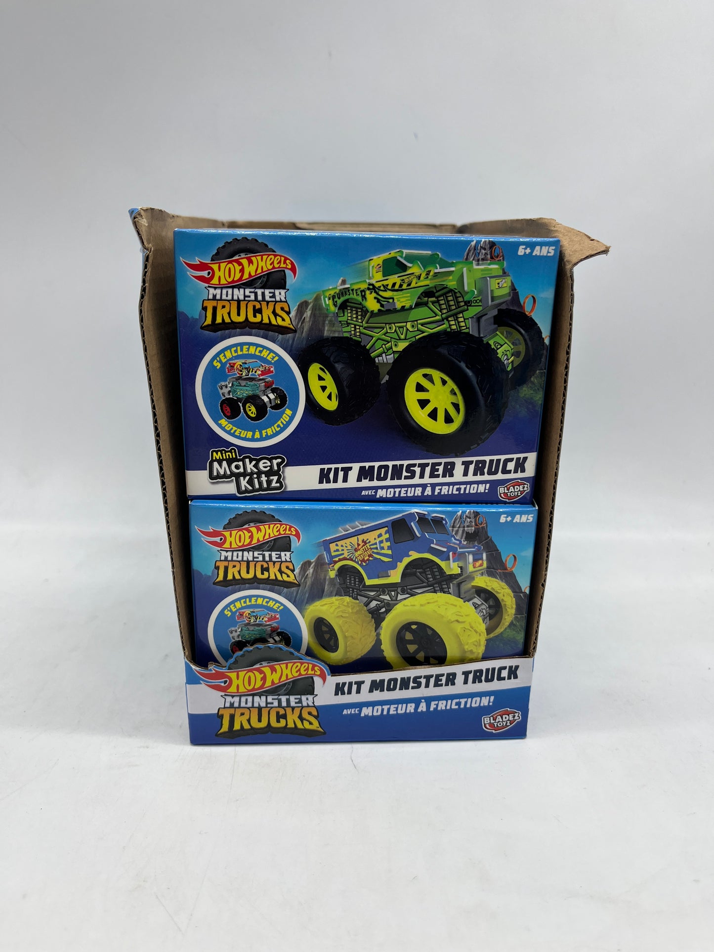 Lot de 2 voitures camion Monster Trucks HOT WHEELS à monter mini maker’s kits avec moteur à friction Neuf