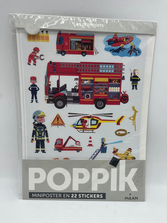 Poppik activités stickers Poster avec 27 gommettes thème les pompiers Neuf sous blister édition Milan