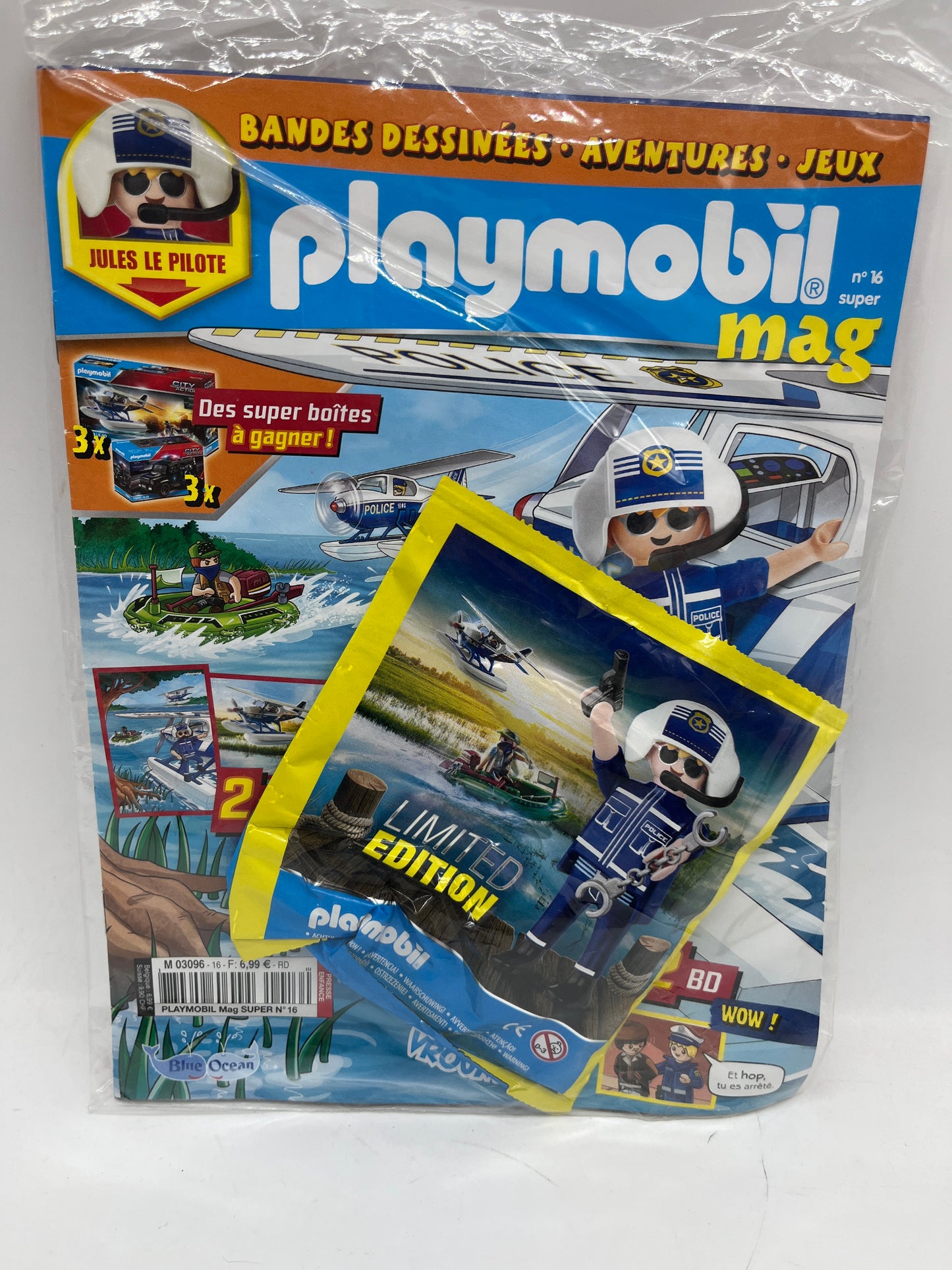 Livre D’activité magazine Playmobil  mag presse avec sa figurine Jules le pilote policier  jamais ouvert Neuf