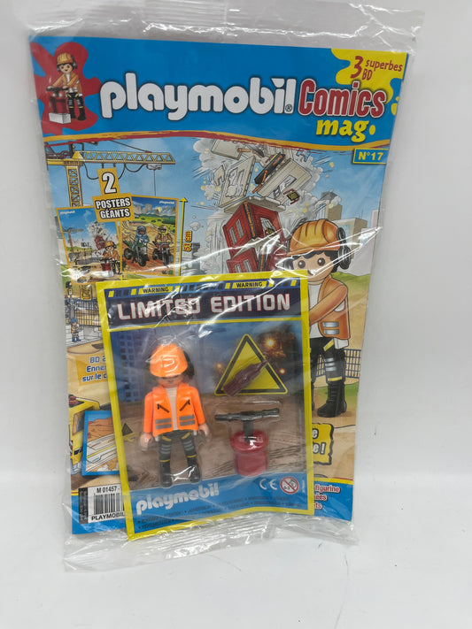 Livre D’activité magazine Playmobil Comics Mag  avec sa figurine Ouvrier de Chantier  avec accessoires jamais ouvert Neuf