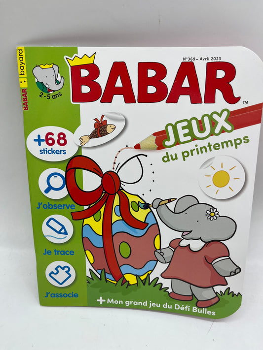 Livre d’activité magazine Babar spécial jeux de printemps gommettes activités histoires neuf !
