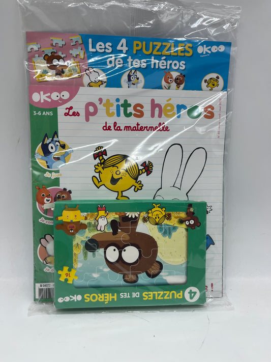 magazine livre d’activité   Des p’tit heros Okoo  Pig tchoupi zou avec ses puzzles spéciale maternelle Histoires jeux activtés !