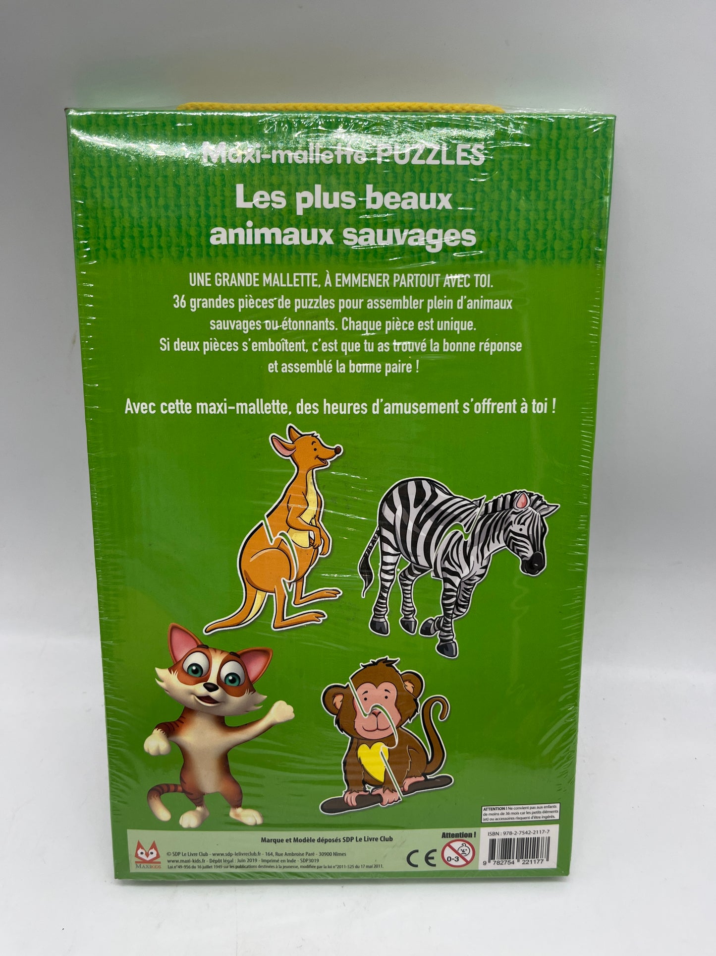 Maxi mallette coffret Puzzle j’assemble  les plus beau animaux sauvages 36 grandes pièces de puzzles doubles face pour apprendre en t’amusant neuf sous blister