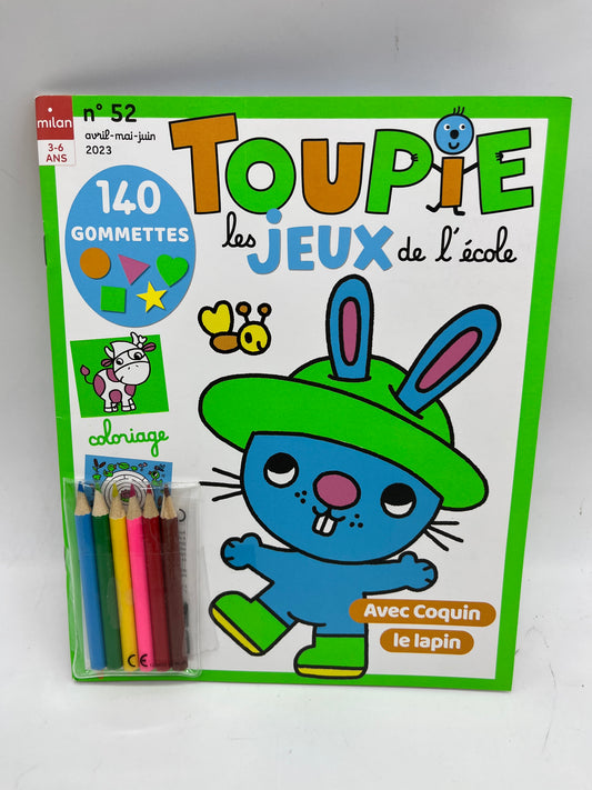 Livre d’activité Magazine TOUPIE les jeux de l’école avec ses 175 gommettes Coco le lapin  Neuf