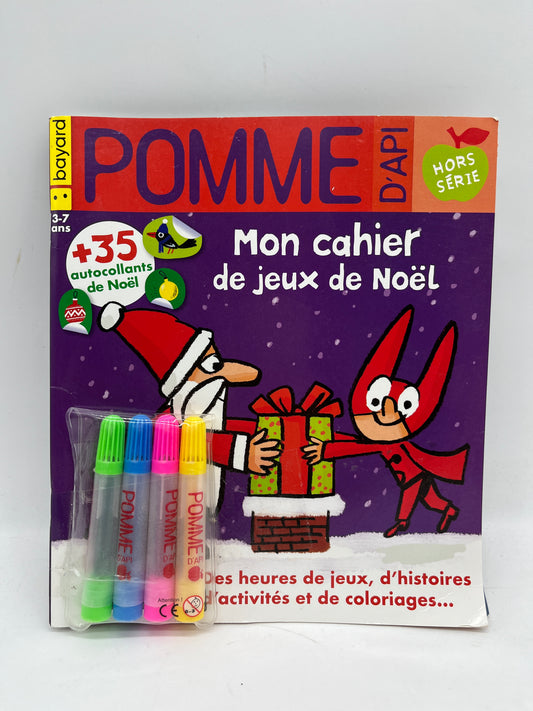 livre d’activite magazine  Pomme d’api mon cahier de jeu Noël Neuf avec ses crayons