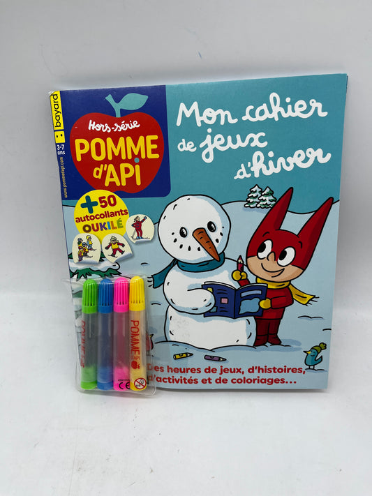 livre d’activite magazine  Pomme d’api mon cahier de jeu Hiver Neuf avec ses crayons